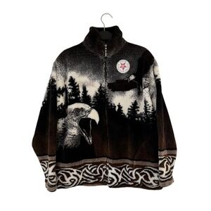 Black Mountain New Vintage Fleece Jacket Eagle Forest Print Made USA M